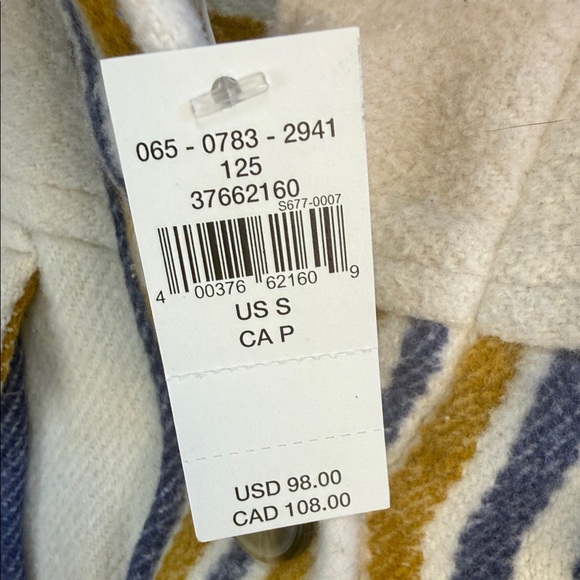 Aerie Oversized Heavy Flannel Striped Shirt Jacket Cream Blue Mustard Small - Picture 2 of 16